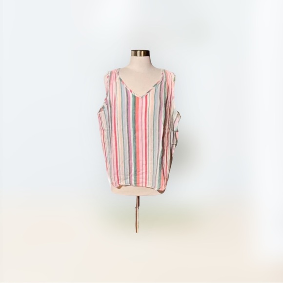 Time and Tru Tops - Time & Tru Sz XXL Striped Linen/Rayon Sleeveless Top